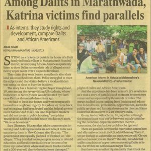 Article in local Indian newspaper discussing One World Young Leaders assisting Dalit Rights organization in Pune, India.